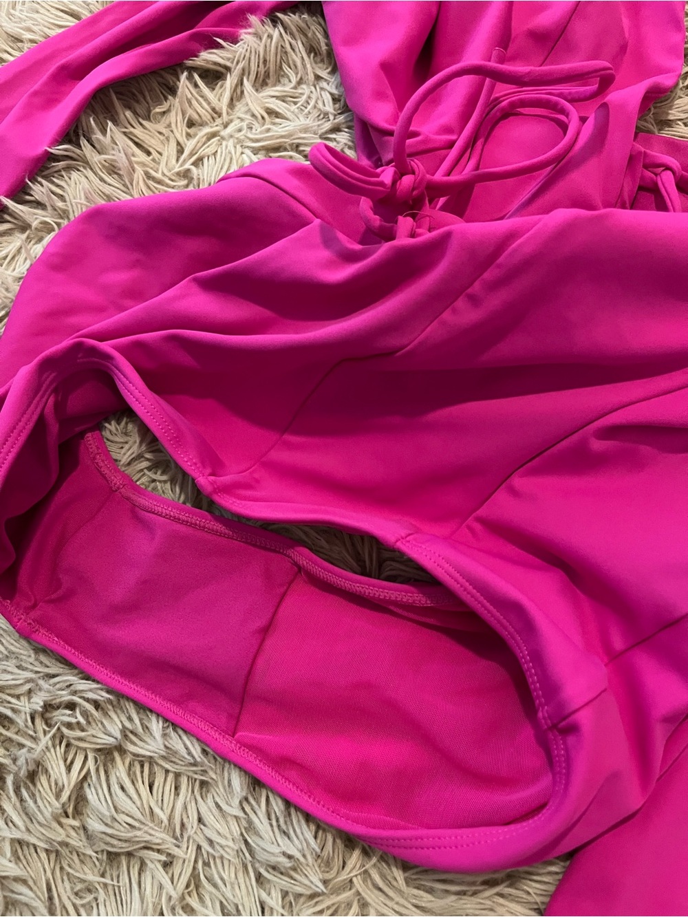 TA3 Squarey Pink Long Sleeve Lace-Up Back One-Piece Bodysuit L - Picture 6 of 7